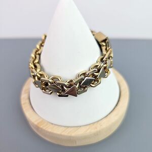 Vintage Kramer Chunky Bracelet Gold TonenmGeometric Cable Chain Link 6 inch READ